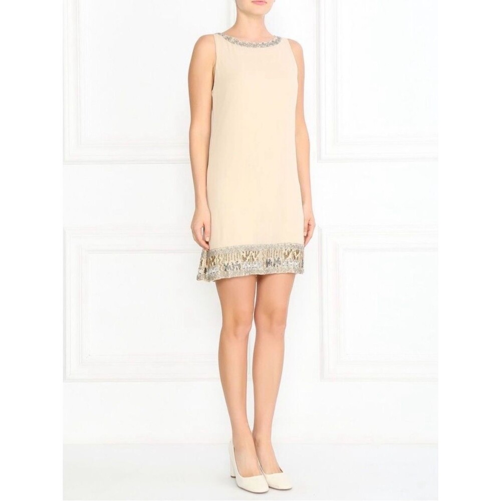 Alice & Olivia Silk Cream Beaded Sheath Dress Sleeveless Knee Length NWT Size 10